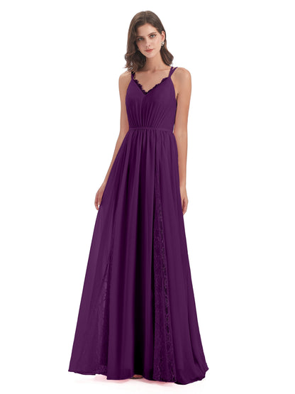Nathalia Floor Length V-neck Chiffon Bridesmaid Dresses