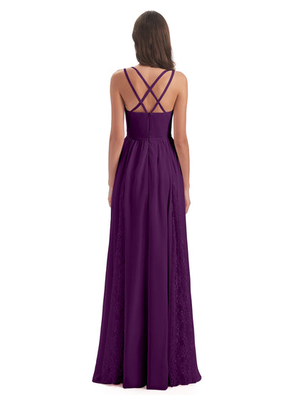 Nathalia Floor Length V-neck Chiffon Bridesmaid Dresses