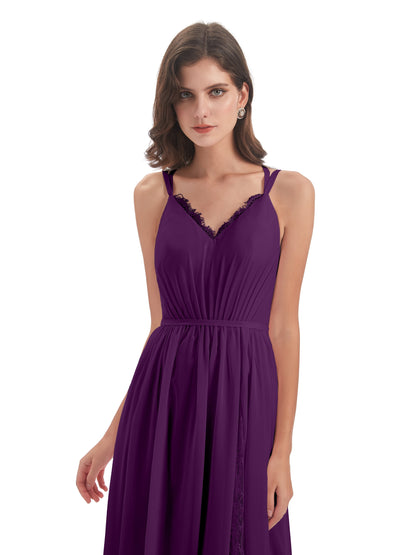 Nathalia Floor Length V-neck Chiffon Bridesmaid Dresses