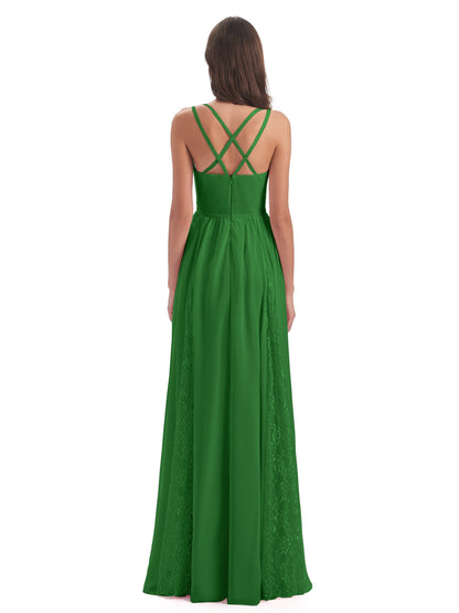Nathalia Floor Length V-neck Chiffon Bridesmaid Dresses