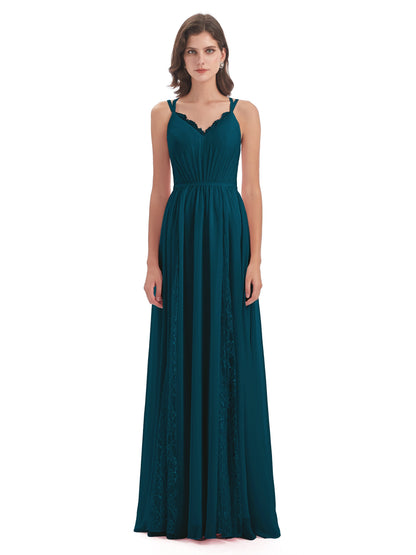 Nathalia Floor Length V-neck Chiffon Bridesmaid Dresses