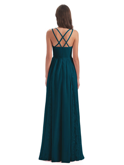Nathalia Floor Length V-neck Chiffon Bridesmaid Dresses