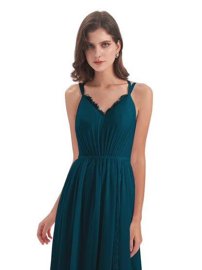 Nathalia Floor Length V-neck Chiffon Bridesmaid Dresses