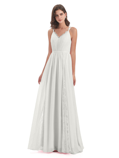 Nathalia Floor Length V-neck Chiffon Bridesmaid Dresses