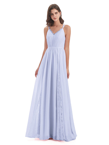 Nathalia Floor Length V-neck Chiffon Bridesmaid Dresses