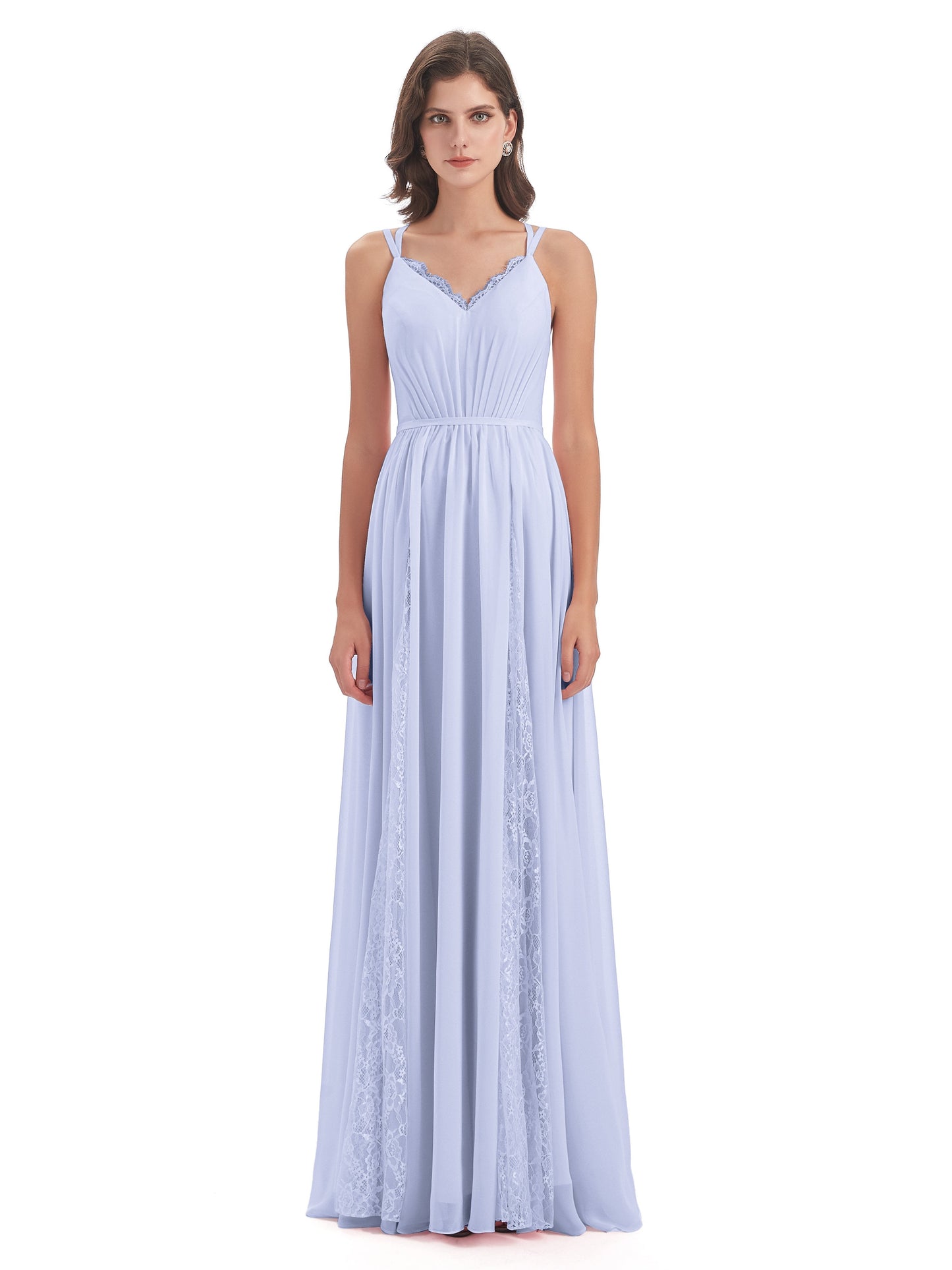Nathalia Floor Length V-neck Chiffon Bridesmaid Dresses