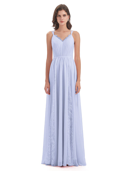 Nathalia Floor Length V-neck Chiffon Bridesmaid Dresses