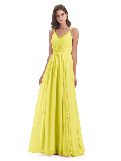Nathalia Floor Length V-neck Chiffon Bridesmaid Dresses