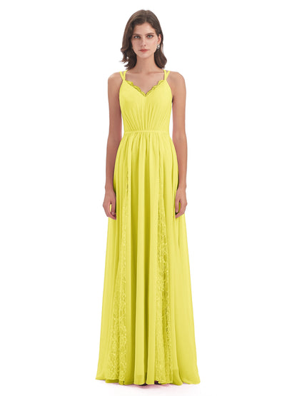 Nathalia Floor Length V-neck Chiffon Bridesmaid Dresses