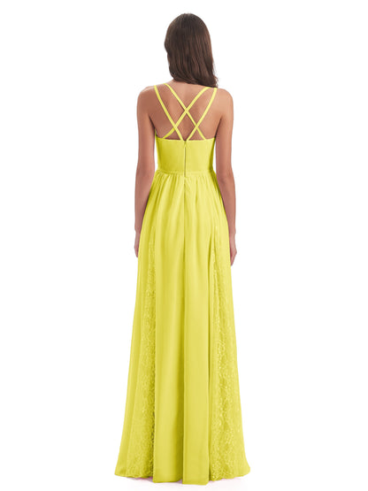 Nathalia Floor Length V-neck Chiffon Bridesmaid Dresses