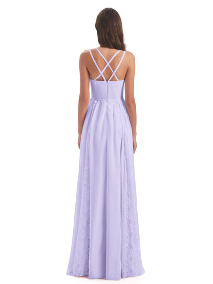 Nathalia Floor Length V-neck Chiffon Bridesmaid Dresses