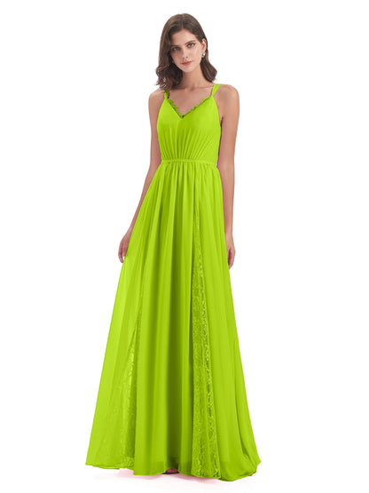Nathalia Floor Length V-neck Chiffon Bridesmaid Dresses