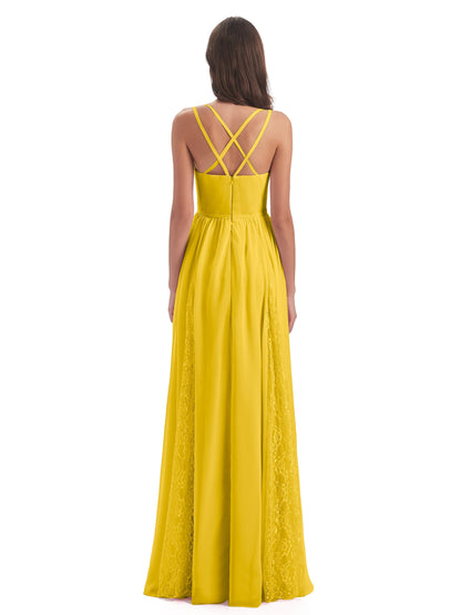 Nathalia Floor Length V-neck Chiffon Bridesmaid Dresses