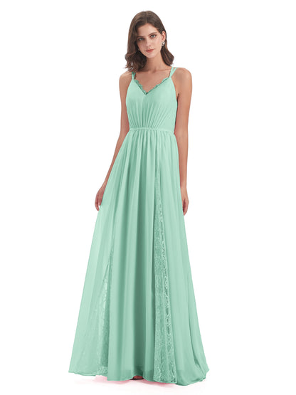 Nathalia Floor Length V-neck Chiffon Bridesmaid Dresses