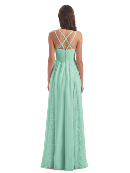 Nathalia Floor Length V-neck Chiffon Bridesmaid Dresses