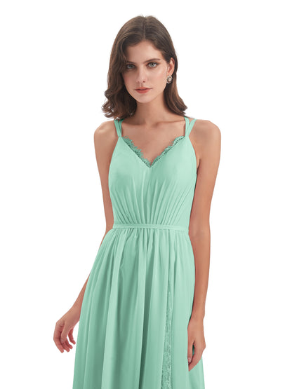 Nathalia Floor Length V-neck Chiffon Bridesmaid Dresses