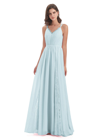 Nathalia Floor Length V-neck Chiffon Bridesmaid Dresses