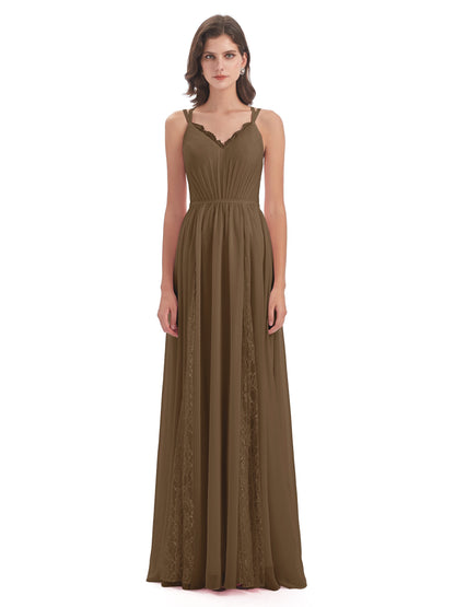 Nathalia Floor Length V-neck Chiffon Bridesmaid Dresses