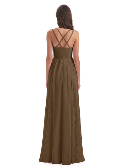 Nathalia Floor Length V-neck Chiffon Bridesmaid Dresses