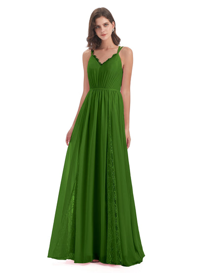 Nathalia Floor Length V-neck Chiffon Bridesmaid Dresses