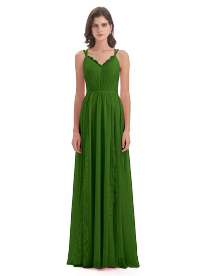 Nathalia Floor Length V-neck Chiffon Bridesmaid Dresses
