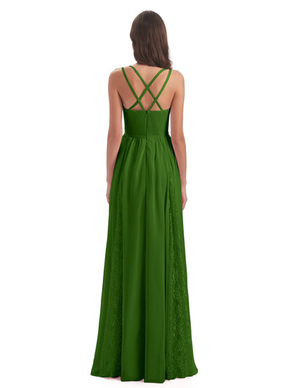 Nathalia Floor Length V-neck Chiffon Bridesmaid Dresses
