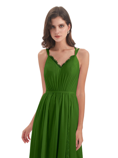 Nathalia Floor Length V-neck Chiffon Bridesmaid Dresses