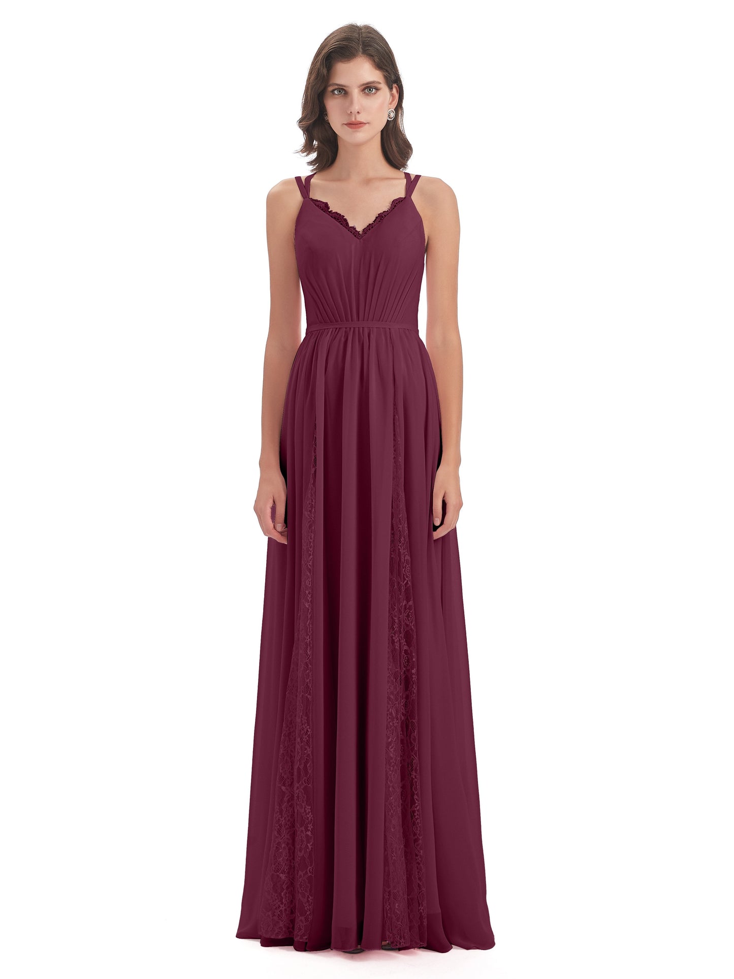 Nathalia Floor Length V-neck Chiffon Bridesmaid Dresses