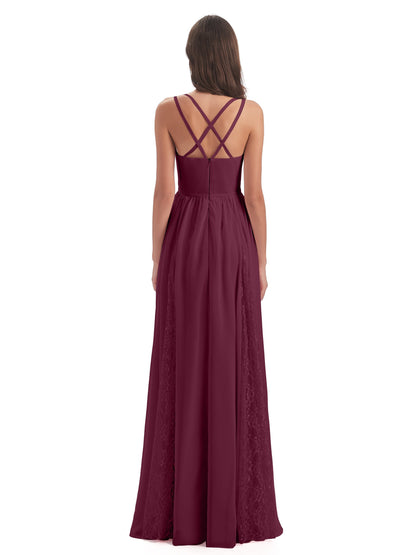 Nathalia Floor Length V-neck Chiffon Bridesmaid Dresses
