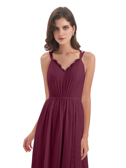 Nathalia Floor Length V-neck Chiffon Bridesmaid Dresses