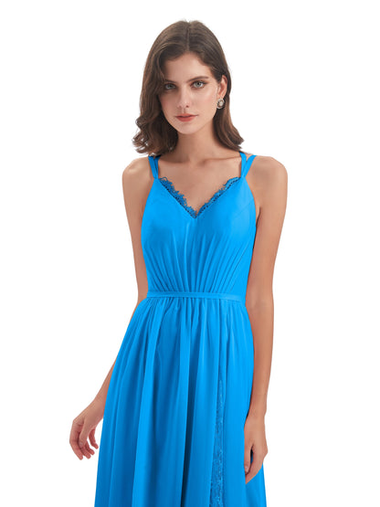 Nathalia Floor Length V-neck Chiffon Bridesmaid Dresses