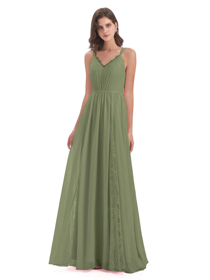 Nathalia Floor Length V-neck Chiffon Bridesmaid Dresses