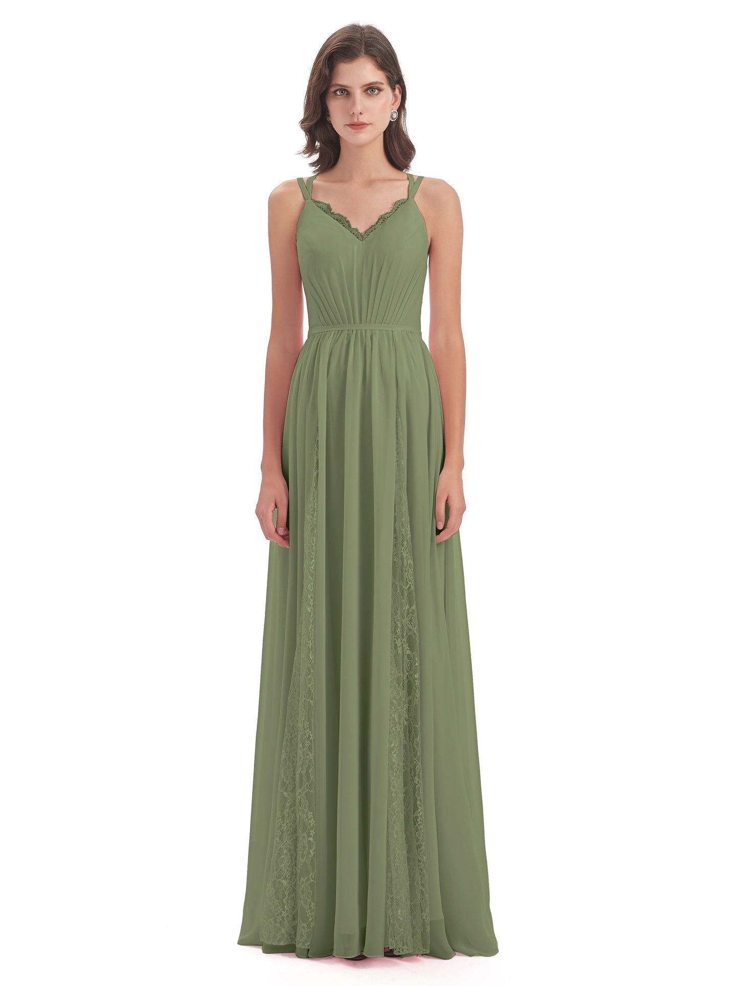 Nathalia Floor Length V-neck Chiffon Bridesmaid Dresses