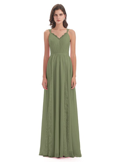 Nathalia Floor Length V-neck Chiffon Bridesmaid Dresses