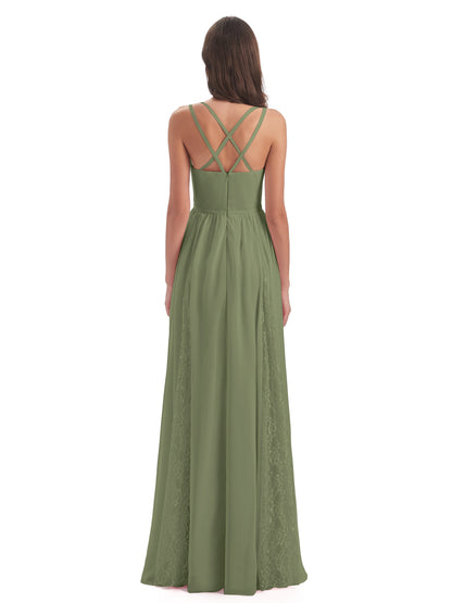 Nathalia Floor Length V-neck Chiffon Bridesmaid Dresses