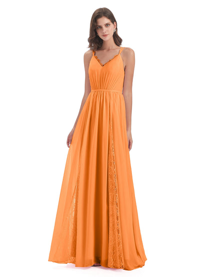 Nathalia Floor Length V-neck Chiffon Bridesmaid Dresses
