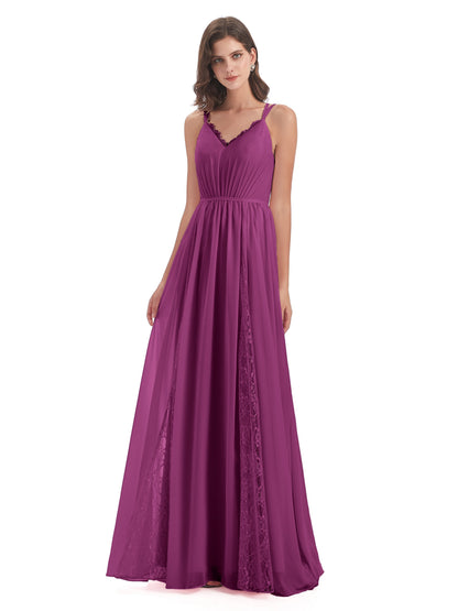 Nathalia Floor Length V-neck Chiffon Bridesmaid Dresses