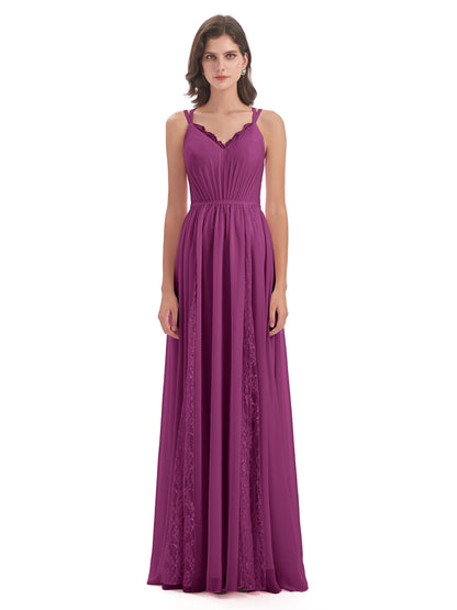 Nathalia Floor Length V-neck Chiffon Bridesmaid Dresses