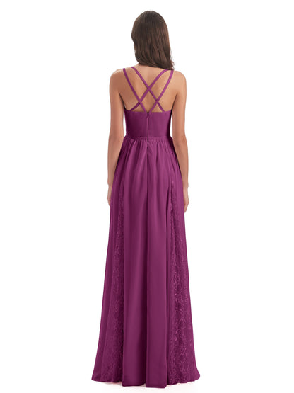 Nathalia Floor Length V-neck Chiffon Bridesmaid Dresses