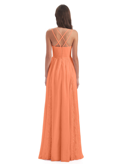 Nathalia Floor Length V-neck Chiffon Bridesmaid Dresses