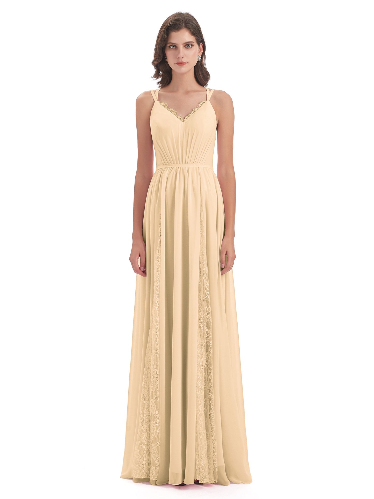 Nathalia Floor Length V-neck Chiffon Bridesmaid Dresses