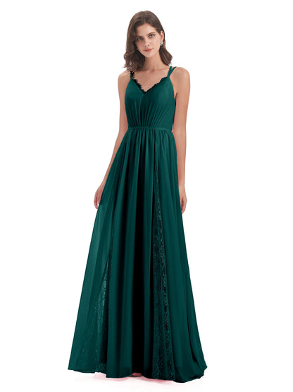 Nathalia Floor Length V-neck Chiffon Bridesmaid Dresses