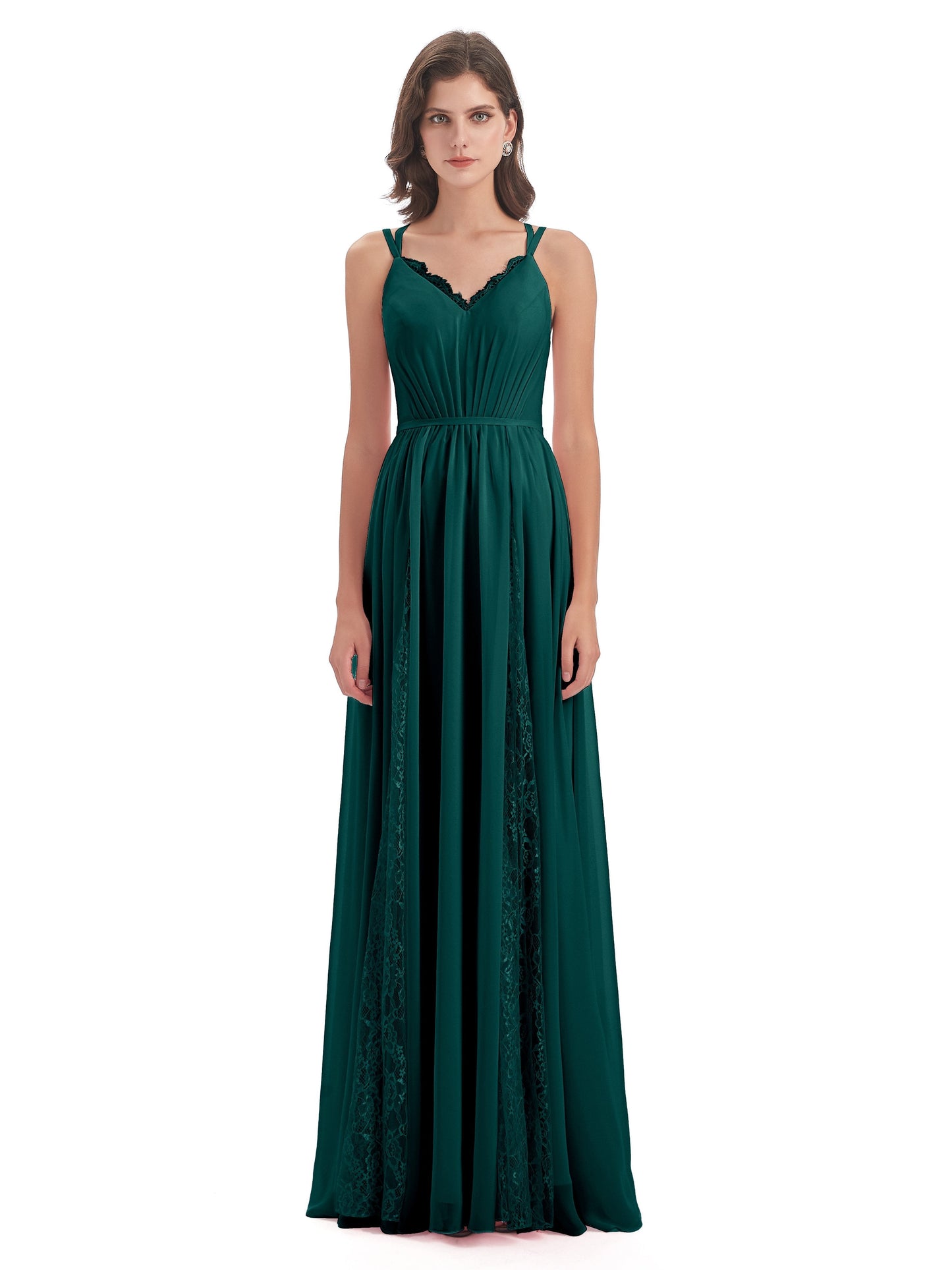 Nathalia Floor Length V-neck Chiffon Bridesmaid Dresses
