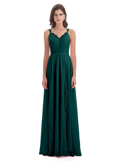 Nathalia Floor Length V-neck Chiffon Bridesmaid Dresses