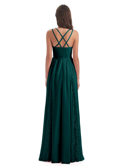 Nathalia Floor Length V-neck Chiffon Bridesmaid Dresses