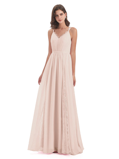 Nathalia Floor Length V-neck Chiffon Bridesmaid Dresses