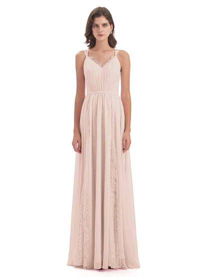 Nathalia Floor Length V-neck Chiffon Bridesmaid Dresses