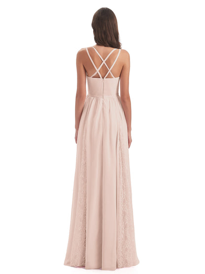 Nathalia Floor Length V-neck Chiffon Bridesmaid Dresses