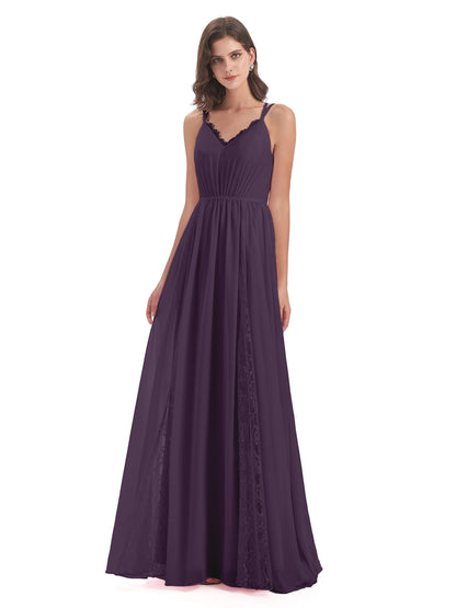 Nathalia Floor Length V-neck Chiffon Bridesmaid Dresses