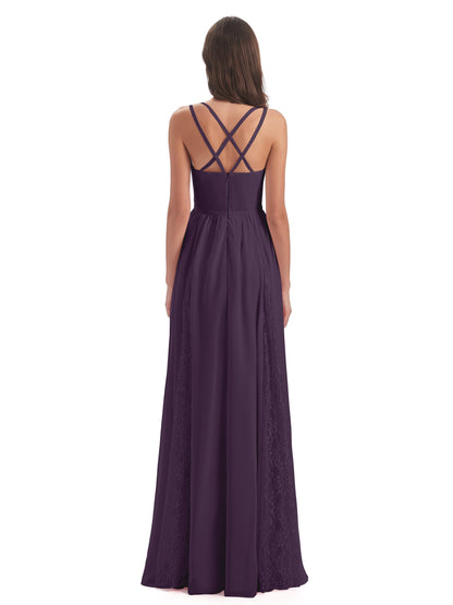 Nathalia Floor Length V-neck Chiffon Bridesmaid Dresses
